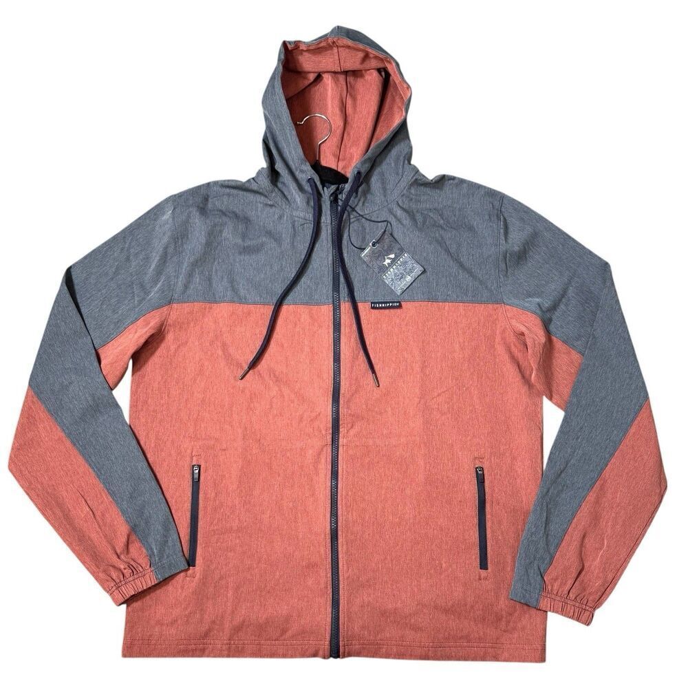 Fish Hippie Highhook Jacket Size L Blue Rust Windproof Waterproof Hooded NWT